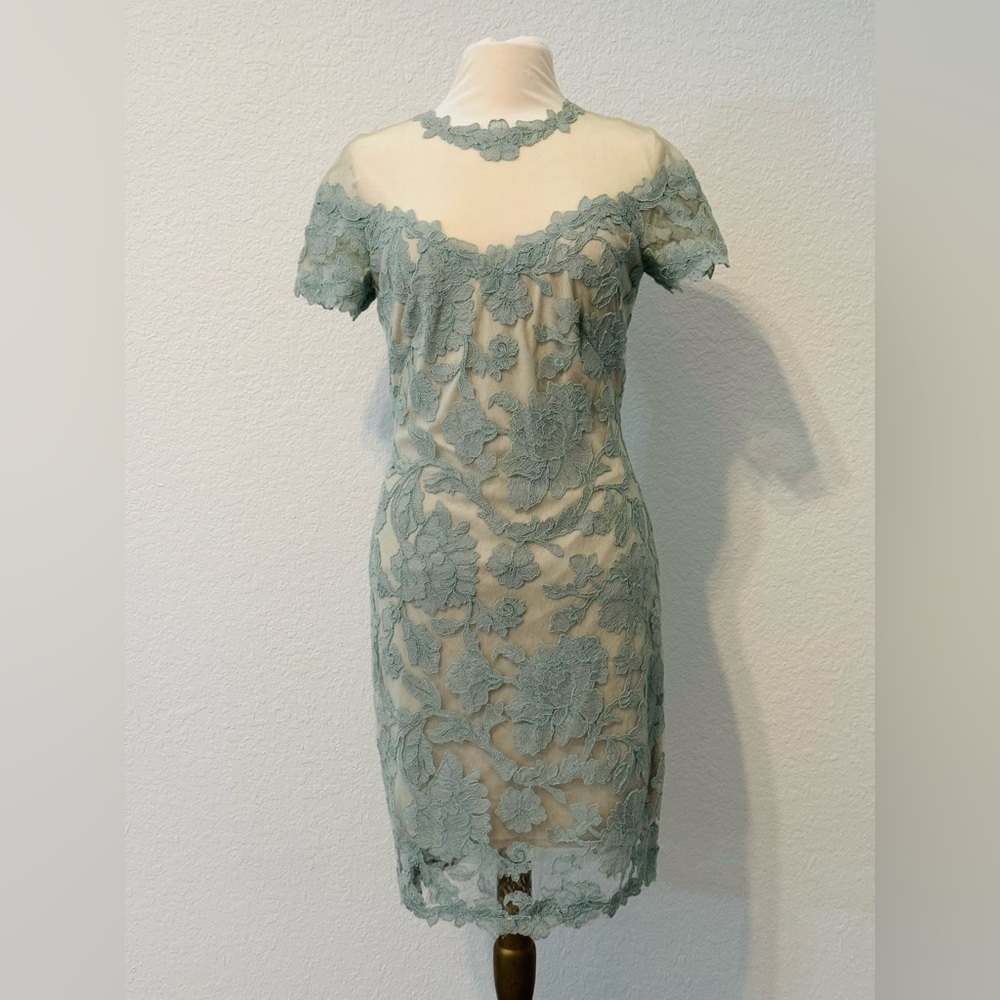 NEW Tadashi Shoji HEDY OFF-THE-SHOULDER ILLUSION DRESS Light Green Size 10 $349 - Picture 5 of 12